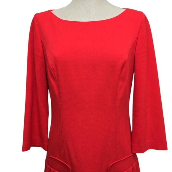Eliza J‎ Women’s Round Neck Long Sleeve Mini Sheath Dress Size 10 Red Drop Waist - Picture 9 of 12